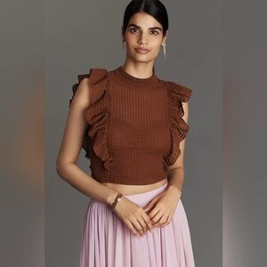 Maeve Crop Ruffle Mesh Top